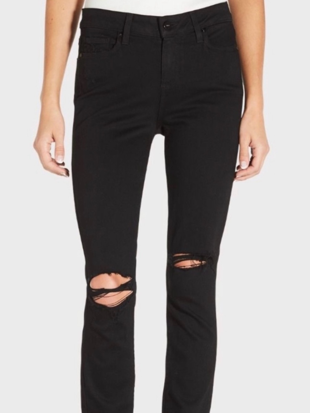 PAIGE Black Ripped Knee Skinny Jeans